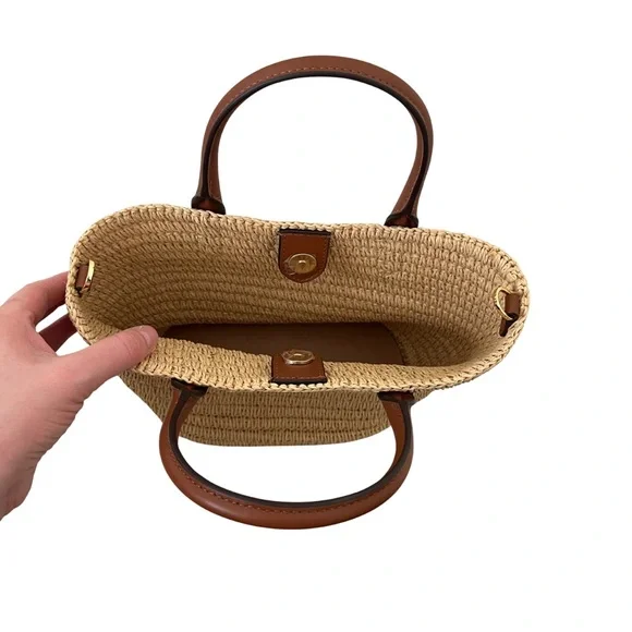 Lauren Ralph Lauren Woven Straw Medium Brie Tote Bag - Picture 5 of 8